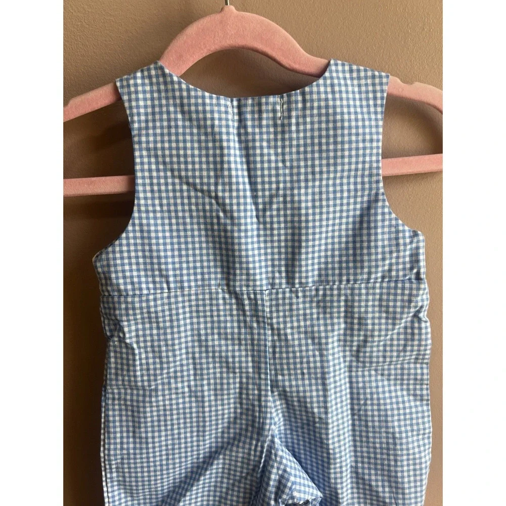 Smocked Nativity Scene Blue Gingham Long-all Jonjon Baby Toddler Size 0-6 Months